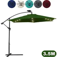 TolleTour Parasol 350cm éclairage LED & manivelle - protection UV hydrofuge pliable - Parasol de marché - Vert