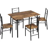 Happyment Table de salle à manger avec 4 chaises - Ensemble de 4 personnes - Table de cuisine rectangulaire avec structure en acier - Meubles de salle à manger