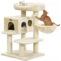 In And OutdoorMatch Arbre à chat de luxe Vance - Pour chats - 112 cm - Beige - Lit-hamac doux pour chats - Jouets pour chats - Convient aux petits chatons