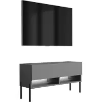 3Xeliving TV-Lowboard 100 cm Anthracite, pieds droits noirs, LED blanc, 100 × 32 × 52 cm