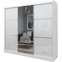MargaretHadas24 Armoire Vena de 240 cm avec miroir, comprenant 3 portes coulissantes Armoire à portes coulissantes Couleur : blanc, lacobel blanc)