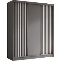 MargaretHadas24 Armoire Erika de 180 cm avec lamelles sans miroir, comprenant 3 portes coulissantes Armoire à portes coulissantes (couleur : gris, gris, lamelles blanches)