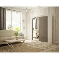 MargaretHadas24 Armoire Venus 120 cm avec 2 portes coulissantes et miroir Livraison à domicile Tringle à vêtements Penderie Armoire (couleur : blanc, lacobel gris)