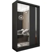 MargaretHadas24 Armoire Gabo de 120 cm avec miroir, 2 portes coulissantes (couleur : noir)