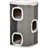 Fortuna Lai Arbre à chat Tonneau à griffer à 3 niveaux, aggloméré, polyester velouté, sisal, gris+blanc, 40x40x74cm