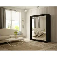MargaretHadas24 Armoire Elsa 120 cm avec 2 portes coulissantes et miroir Livraison à domicile Tringle à vêtements Penderie Armoire Armoire haute Chambre à coucher (Couleur : noir)