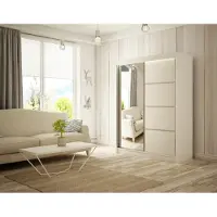 MargaretHadas24 Armoire Padwa 200 cm avec 2 portes coulissantes et miroir, tringle à vêtements, penderie, livraison à domicile (couleur : blanc)