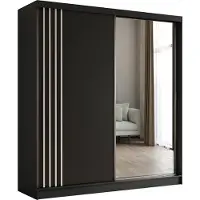 MargaretHadas24 Armoire Neli de 200 cm avec lamelles et miroir, 2 portes coulissantes (couleur : noir, noir, lamelles blanches)
