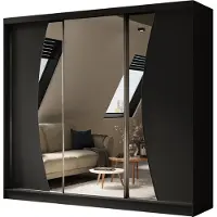 MargaretHadas24 Armoire Vex de 240 cm avec miroir, 3 portes coulissantes (couleur : noir)