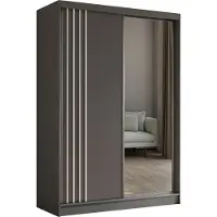 MargaretHadas24 Armoire Neli de 150 cm avec lamelles et miroir, comprenant 2 portes coulissantes Armoire à portes coulissantes (couleur : gris, gris, lamelles blanches)