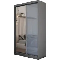 MargaretHadas24 Armoire Vena de 150 cm avec miroir, comprenant 2 portes coulissantes Armoire à portes coulissantes (couleur : graphite, lacobel graphite)