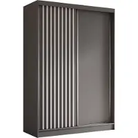 MargaretHadas24 Armoire Erika de 150 cm avec lamelles sans miroir, comprenant 2 portes coulissantes Armoire à portes coulissantes (couleur : gris, gris, lamelles blanches)