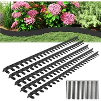 JOIEYOU 5 pièces Bordure de pelouse Bordure de parterre 100x10 cm Métal Bordure de parterre bordure de tonte galvanisée avec 25 ancrages de terre Bordure flexible de parterre bordure de pelouse noir