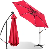 HENGDA Parasol avec éclairage LED Ø300cm Parasol ampli 360° pivotant Parapluie de jardin Pavillon rouge
