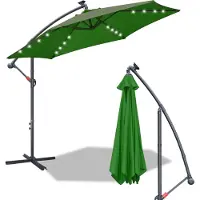Aopunly Parasol Parapluie 350 cm, protection UV, manivelle -Vert Parasol de marché Manivelle Balcon avec LED