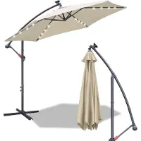 Aopunly Parasol Parapluie 3.5 cm, protection UV, manivelle -Beige Parasol de marché manivelle balcon avec LED