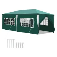 Aopunly Pavillon 3x6m, Chapiteau de jardin étanche, protection UV, avec 5 parties latérales et 1 entrée, pour jardin terrasse fête, vert