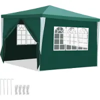 Izrielar Tente de réception avec parois latérales, porte à fermeture éclair et fenêtres, protection anti-UV, 3 x 3 m, vert