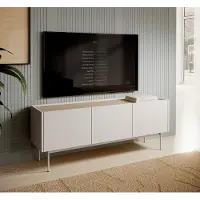 Emporius Furniture Armoire TV Laris - Table TV 145 cm, Loft, 3 portes - Buffet TV, sideboard Pieds en métal (cachemire)