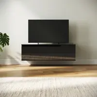 Sonni Meuble TV noir brillant 100 x 35 x 30 cm Équipé d'une bande lumineuse RGB et d'un espace de rangement Possibilité de fixation murale