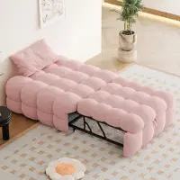 Fortuna Lit rembourré Lai, repose-pieds 2 en 1, canapé-lit convertible, lit simple, lit moelleux, tissu peluche, rose