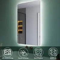 Sonni Miroir de salle de bain avec éclairage LED & interrupteur tactile antibuée à économie d'énergie IP44 Miroir mural 100 x 60cm