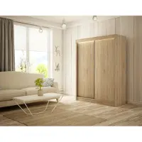 MargaretHadas24 Armoire Saturn 200 cm avec 2 portes coulissantes, tringle à vêtements, penderie, armoire, livraison à domicile (couleur : chêne sonoma)