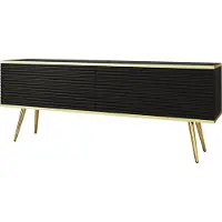 3Xeliving Meuble TV Blum ORO, MDF noir, 135 cm, pieds dorés, design moderne et élégant