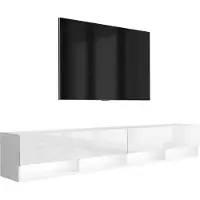3Xeliving Meuble TV bas, 200 cm (2 x 100 cm), blanc mat / blanc brillant, éclairage LED blanc