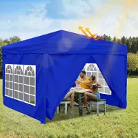 Aopunly Pavillon pliable 3 x 3m Pavillon pliable Tente de jardin, protection UV 50+ Pavillons & tentes de réception Tente de réception avec 4 côtés Bleu