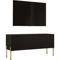 3Xeliving Meuble TV : Noir mat avec pieds dorés, dimensions 100 x 52 x 32 cm