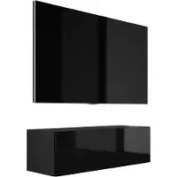 3Xeliving Meuble TV : Noir mat / Noir brillant, 100 x 34 x 32 cm