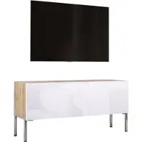 3Xeliving MEUBLE TV en chêne wotan / blanc brillant avec pieds en chrome, 100 x 52 x 32 cm