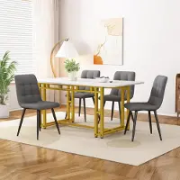 Fortuna Lai 120x70cm Ensemble table à manger dorée avec 4 chaises, ensemble table à manger moderne pour cuisine, chaise de salle à manger en lin gris foncé, table à pieds en fer doré