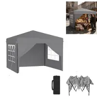 XINZI Pavillon pop-up 3x3m Pavillon pliable, imperméable et protection UV, montage rapide à l'aide d'un seul bouton, réglable en hauteur sur 3 niveaux, gris argenté (avec 4 parois latérales)