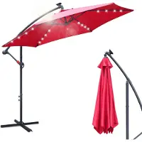Aopunly Parasol avec éclairage LED Ø300cm Parasol ampli 360° pivotant Parapluie de jardin Pavillon rouge
