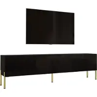 3Xeliving Meuble TV : Noir mat / Noir brillant, avec pieds dorés, dimensions : 170 x 52 x 32 cm