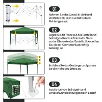 Aopunly 3 x 3m Pavillon Pop Up Tente de jardin pliante, Avec éclairage solaire LED avec côtés Protection UV 50+ Pavillons Tentes de réception Tente de réception pour camping jardin mariage plage Vert