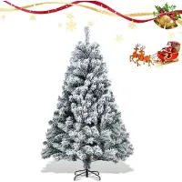 Izrielar Sapin de Noël artificiel 150cm avec neige, y compris pied métallique avec 550 pointes aiguilles PVC, Sapin de Noël PVC, blanc