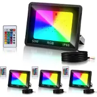 TolleTour Spot à LED 50W Spot d'extérieur RGB avec télécommande Spot à LED RGB Projecteur à LED RGB 4 pièces