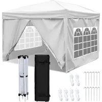 Aopunly Pavillon 3x3m, chapiteau pliable tente de jardin, protection UV, avec parties latérales pour jardin terrasse fête blanc