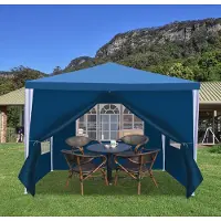Fiqops Pavillon Réceptions de mariage Tente de réception PE Facile à monter 3x3m Bleu