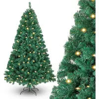 Eikuavons Arbre de Noël artificiel , avec guirlande de LED, branches automatiques et support en métal, facile à assembler, arbre de sapin dense, 210 cm