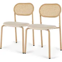 ProximaX Chaise de salle à manger vintage Elena en tressage et tissu bouclé écru, avec pieds en fer naturel