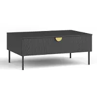 AX Living Table basse Brunelli 100 noir aspect bois poignée dorée