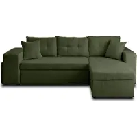 Best Mobilier California - canapé d'angle réversible 4 places - convertible avec coffre, étagère et poufs - en velours texturé , Vert