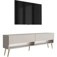 3Xeliving Buffet TV 170 cm Cachemire, pieds inclinés dorés, LED blanche, 170 × 32 × 52 cm