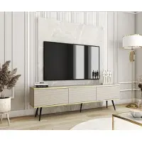 3Xeliving Blum Oro MDF Beige Armoire TV avec pieds noirs - montage automatique, style moderne, fixation murale recommandée
