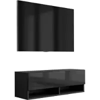 3Xeliving Buffet TV 100 cm noir mat / noir brillant, 100 × 32 × 34 cm