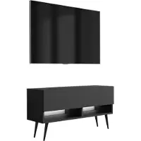 3Xeliving TV-Lowboard 100 cm noir mat, pieds obliques noirs, LED blanc, 100 × 32 × 52 cm